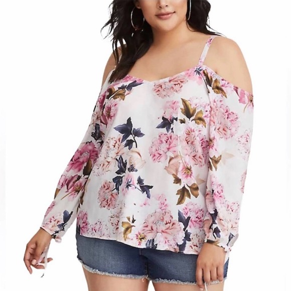 torrid Tops - Torrid Tops Torrid Floral Chiffon Cold Shoulder Tie Blouse
